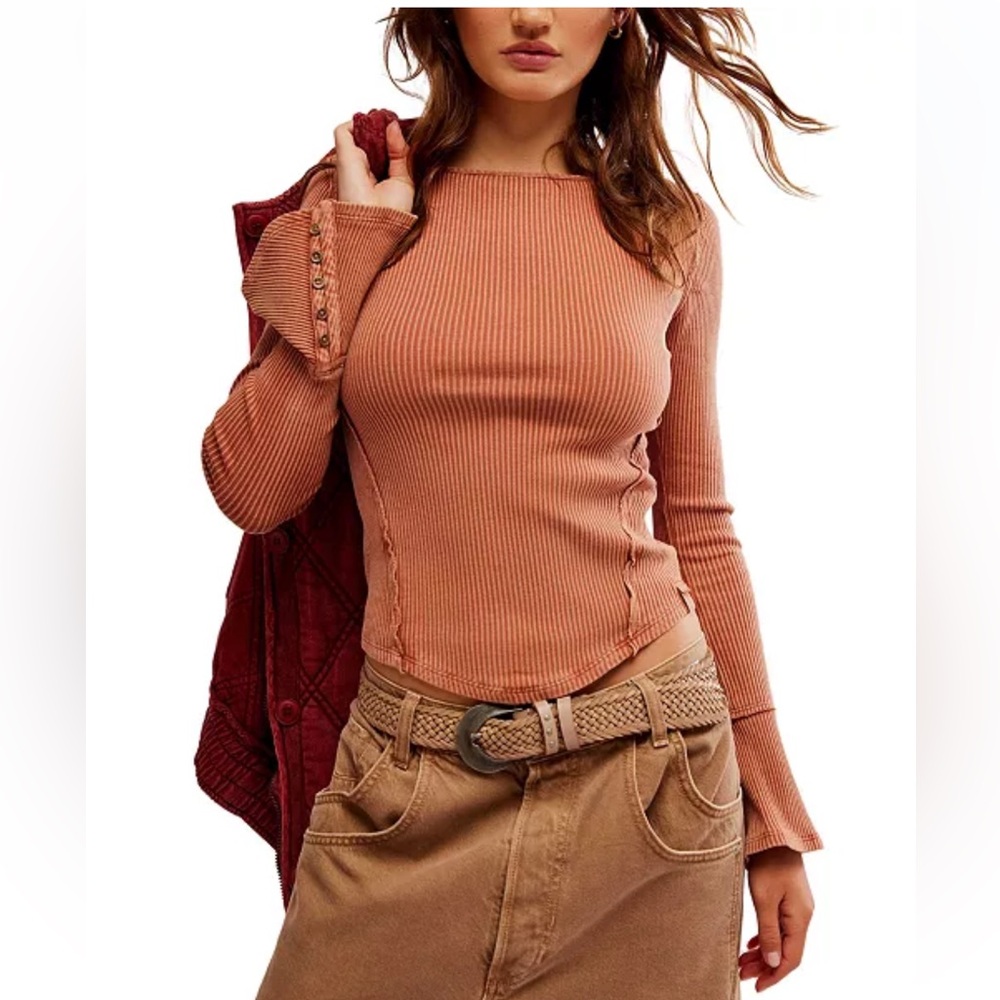 FREE PEOPLE Women's‎ Soul Sister Ribbed Bell-Sleeve Top, SIZE XSMALL